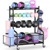 PLKOW Dumbbell Weight Rack, Home Gym Storage for Kettlebells Yoga Mat and Balls, All in One Workout Storage with Wheels and Hooks, Powder Coated Finish Steel view 1