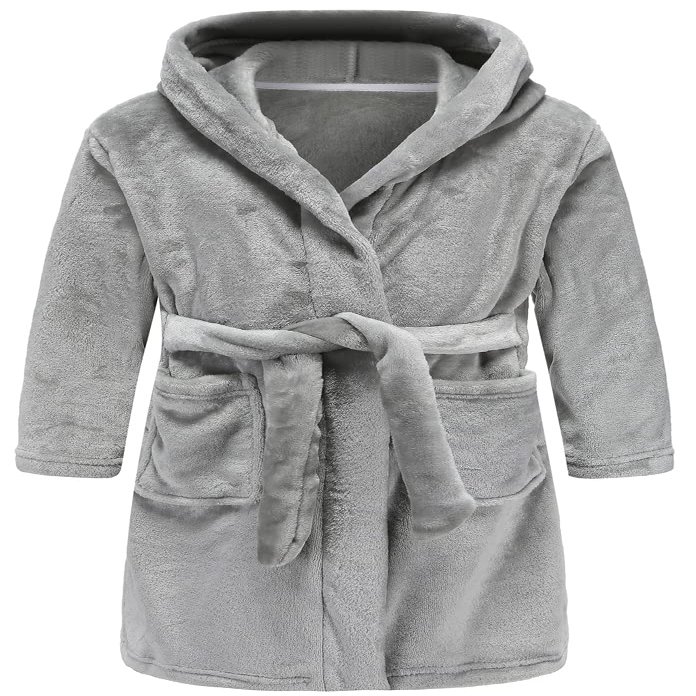 E.W Apparel Boys Fleece Robe Girls Hooded Bathrobe Toddlers Soft Fuzzy Robe for Kids(Gray,13-14 Years)