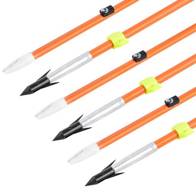 AMEYXGS 6/12pcs Bowfishing Arrows Archery Fiberglass Arrow Bow Fishing Arrow with Broadheads and Safty Slides for Compound and Bow Recurve Bow Fishing Hunting (Orange, 12)