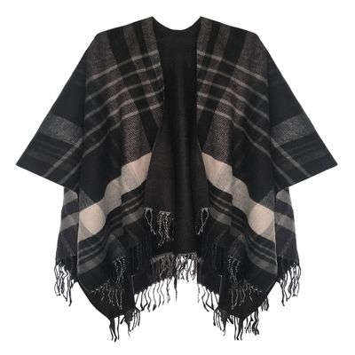 Urban CoCo Women's Winter Vintage Poncho Capes Tassel Blanket Shawl Wrap Cardigan Coat (#1-Black)