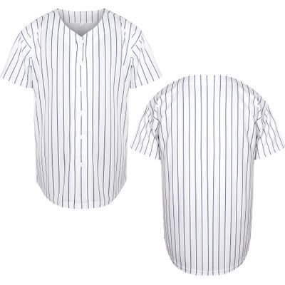 Mens Blank Plain Baseball Jersey Button Down Shirts Sports Hip Hop Hipster Jersey S-3XL (Blank Blue Strips, X-Large)