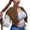 qfmqkpi Women Fashion contrast color Crop Baseball Coat Single Breasted Workout Running Jacket Khaki M view 1
