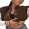 qfmqkpi Women Fashion contrast color Crop Baseball Coat Single Breasted Workout Running Jacket Khaki M view 3