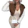 qfmqkpi Women Fashion contrast color Crop Baseball Coat Single Breasted Workout Running Jacket Khaki M view 4