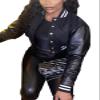 qfmqkpi Women Classic Loose Bomber Jacket Button up Lightweight Sweatshirt Coat Clubwear Black S view 2