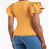 Womens Ruffle Short Sleeve Shirts Slim Fit High Neck Knit Ribbed Tops (Yellow, Large) view 3