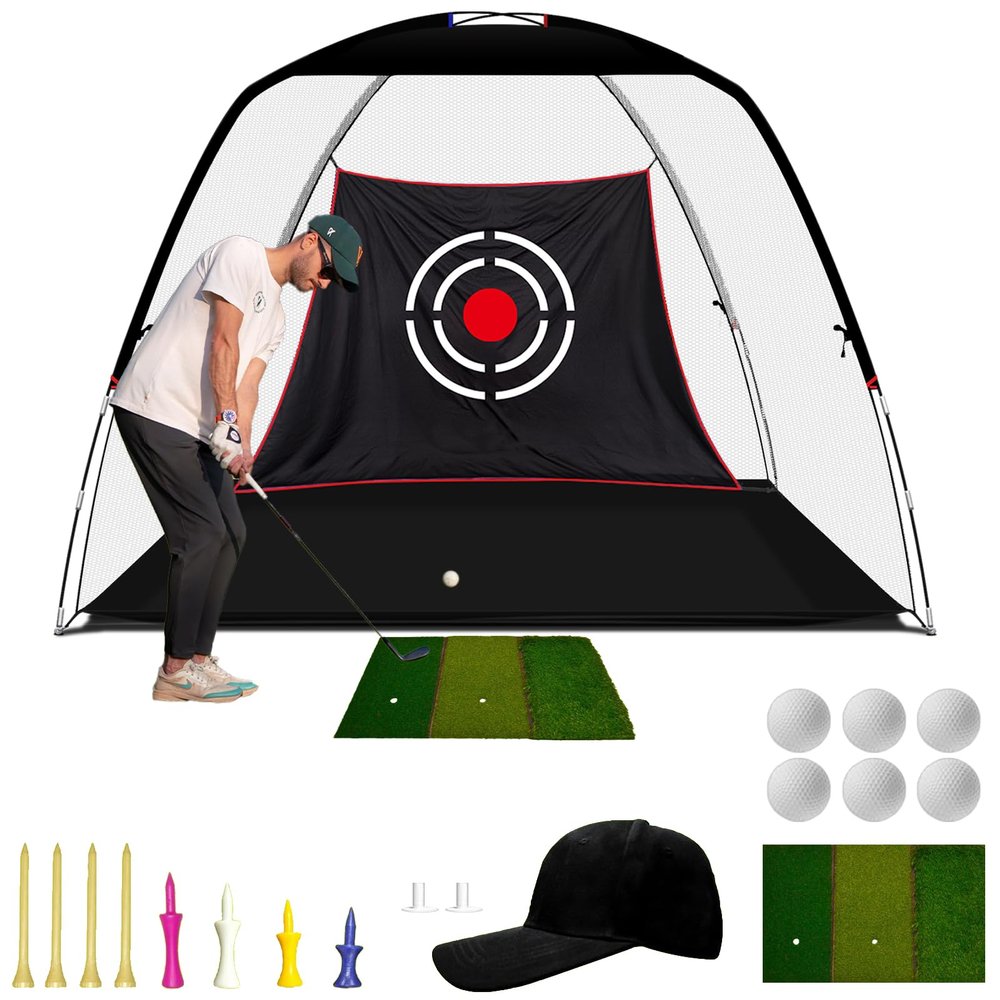 KAIDIDA Golf Hitting Net Portable: 10X7 FT for Backyard Garden Training Driving Gift for Adults with Carry Bag Tee Cap Turf Ball