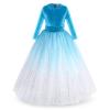 Flower Girl Velvet Dress for Kids Wedding Bridesmaid Formal Party Dress Pageant Long Maxi Prom Gown Princess First Communion Birthday Dance Bowknot Puffy Tulle Dresses Gradient - Sky Blue 9-10 Years view 1
