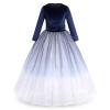 Flower Girl Velvet Dress for Kids Wedding Bridesmaid Formal Party Dress Pageant Long Maxi Prom Gown Princess First Communion Birthday Dance Bowknot Puffy Tulle Dresses Gradient - Navy Blue 11-12 Years view 1