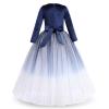 Flower Girl Velvet Dress for Kids Wedding Bridesmaid Formal Party Dress Pageant Long Maxi Prom Gown Princess First Communion Birthday Dance Bowknot Puffy Tulle Dresses Gradient - Navy Blue 11-12 Years view 2