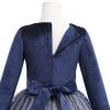Flower Girl Velvet Dress for Kids Wedding Bridesmaid Formal Party Dress Pageant Long Maxi Prom Gown Princess First Communion Birthday Dance Bowknot Puffy Tulle Dresses Gradient - Navy Blue 11-12 Years view 4