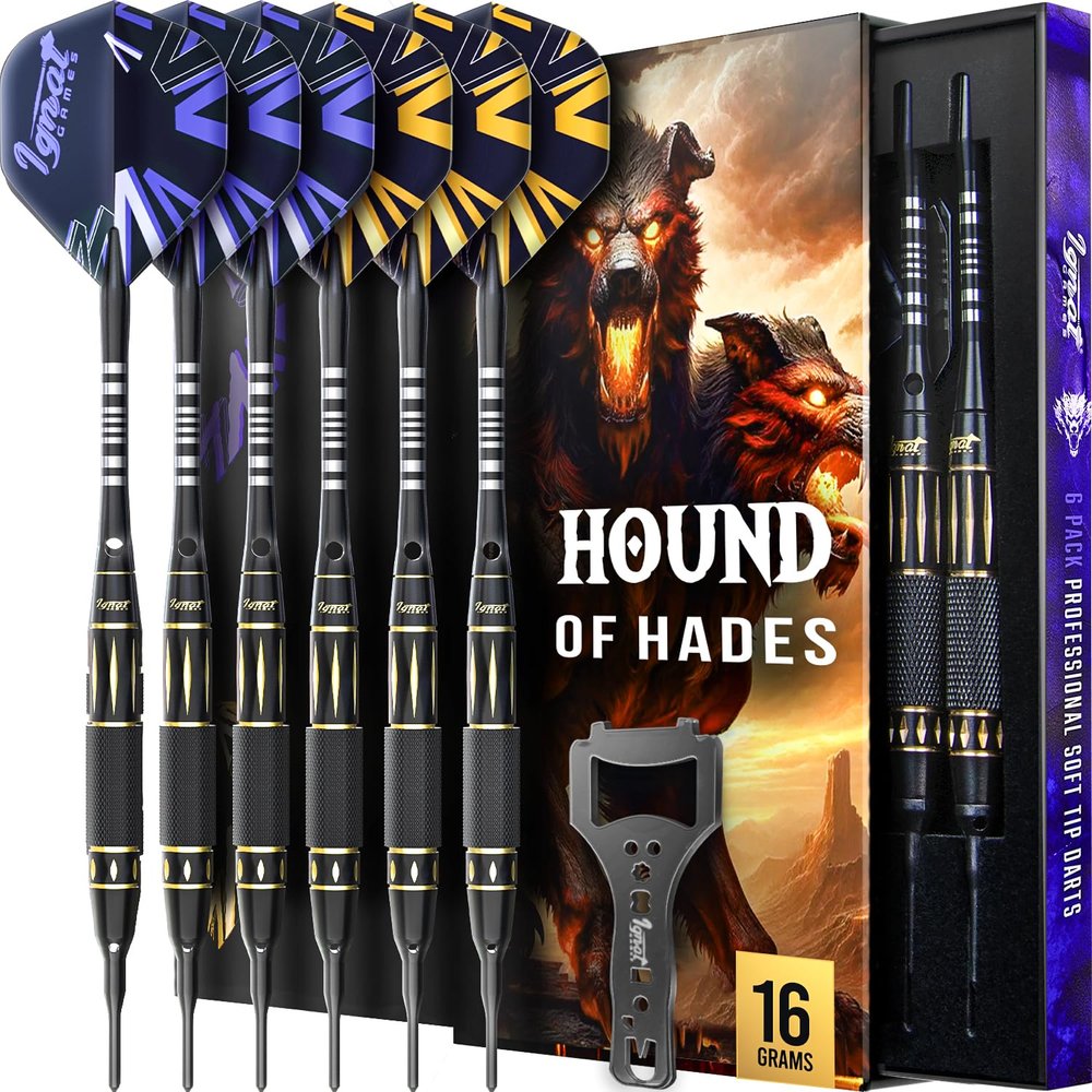 IgnatGames Premium Soft Tip Darts 6/12 Pack Brass Barrels with Aluminum Shafts, 16 GlideXPro Flight Set, Tool Kit, Giftable Case & 100 Extra Tips