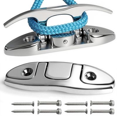 VEITHI 316 Stainless Steel Boat Folding Cleats 4-3/4 inch, Flip up Dock Cleats for Deck and Boat, Boat Tie Down Cleats Boat Dock Cleats Folding Cleats Rope Cleat Pop Up Cleats with Fasteners (2 Pack)