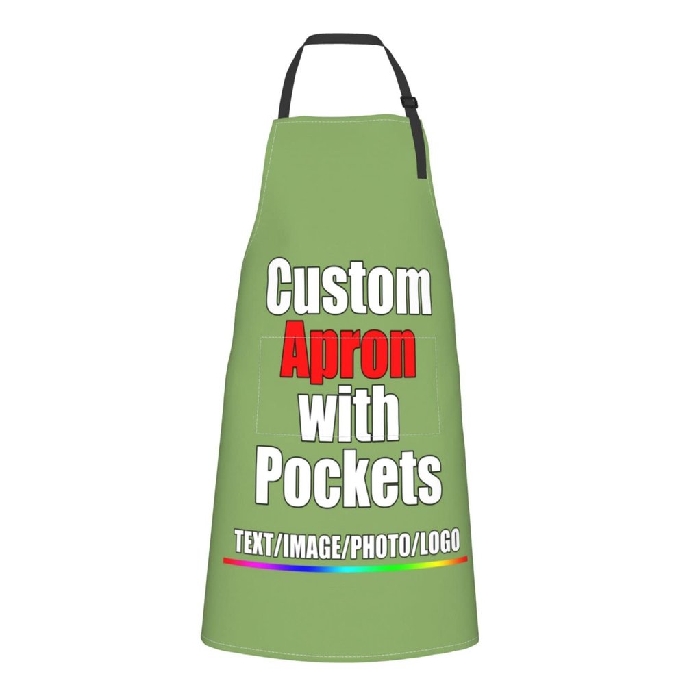 Homenon Personalized Aprons with Pockets Print Your Own Logo/Design/Text Adjustable with Two Front Pockets-Kiwi