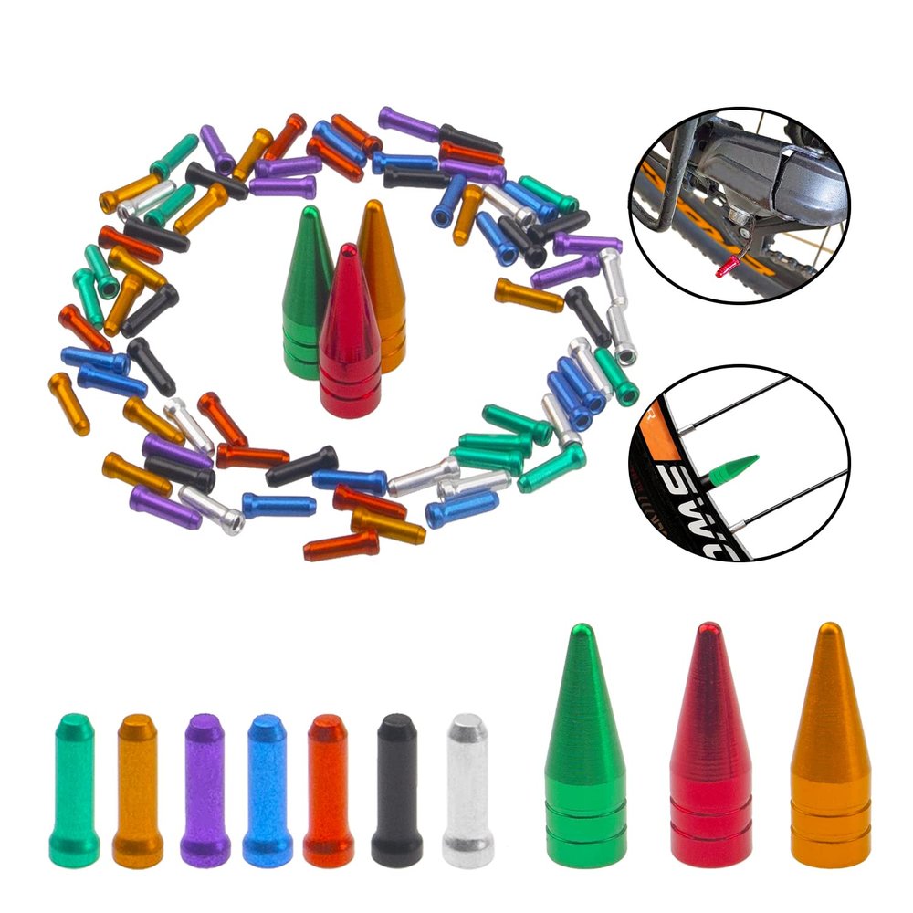 Rrina 70Pcs Cable End Crimps Bike Brake Cable Caps Cable Caps for Bicycle Shift Alloy 3Pcs Tire Valve Dust Caps