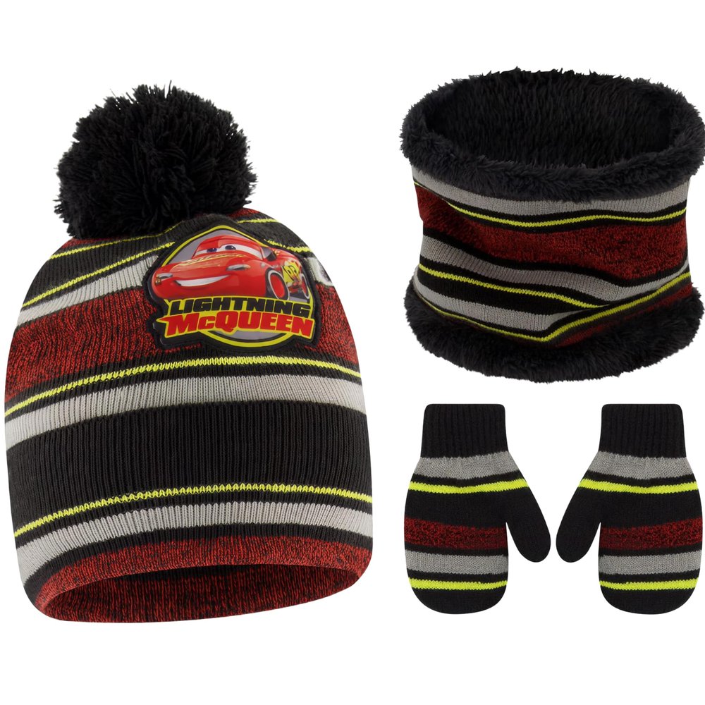Disney Boys Toddler Winter Hat, Scarf & Mittens Set 2-4 Or Cars Lightning McQueen Hat, Scarves & Kids Gloves Sets 4-7