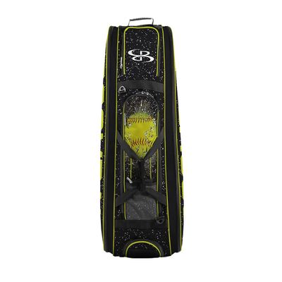 Boombah Beast Rolling Bat Bag 2.0-40" x 14" x 13" - Softball Highlight Black/Optic Yellow/Red - Holds 8 Bats, Glove and Shoe Compartments
