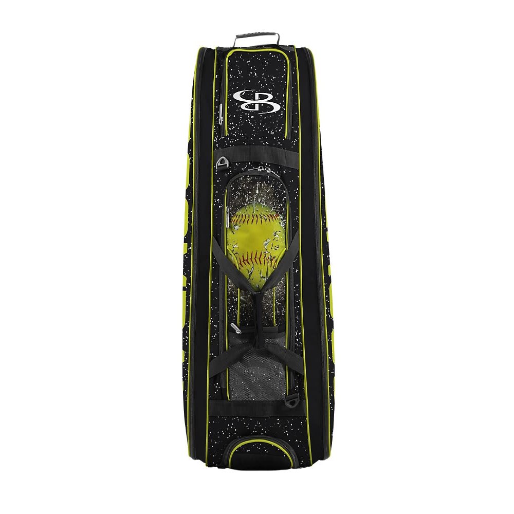 Boombah Beast Rolling Bat Bag 2.0-40" x 14" x 13" - Softball Highlight Black/Optic Yellow/Red - Holds 8 Bats, Glove and Shoe Compartments