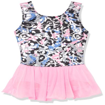 Jacques Moret Girls Gymnastics Tank Skirted Leotard Cami Shirt, Holiday Leopard Multi Print, X-Small US