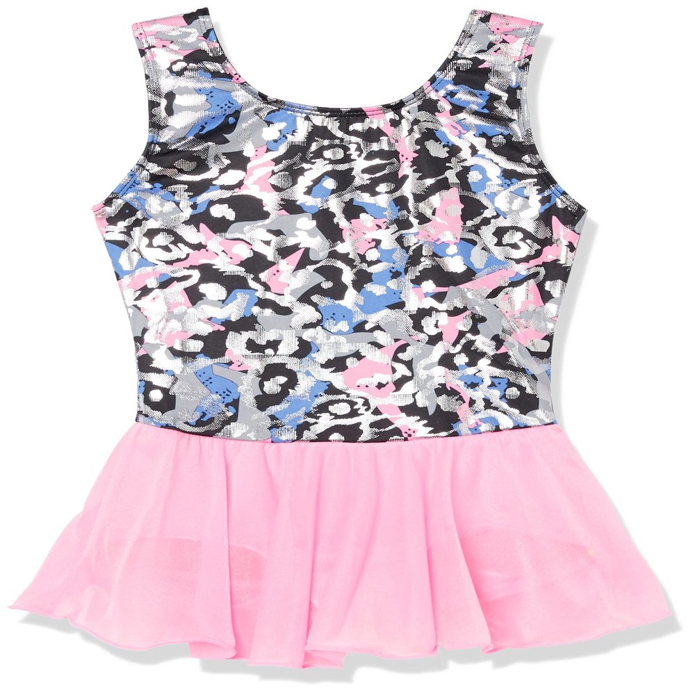 Jacques Moret Girls Gymnastics Tank Skirted Leotard Cami Shirt, Holiday Leopard Multi Print, X-Small US