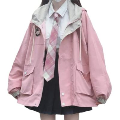 GGOOB Kawaii Clothes for Teen Girls Kawaii Fall Jacket Cute Hoodies Zip up Girls' Outerwear Jackets Coats (M,Pink,Medium)