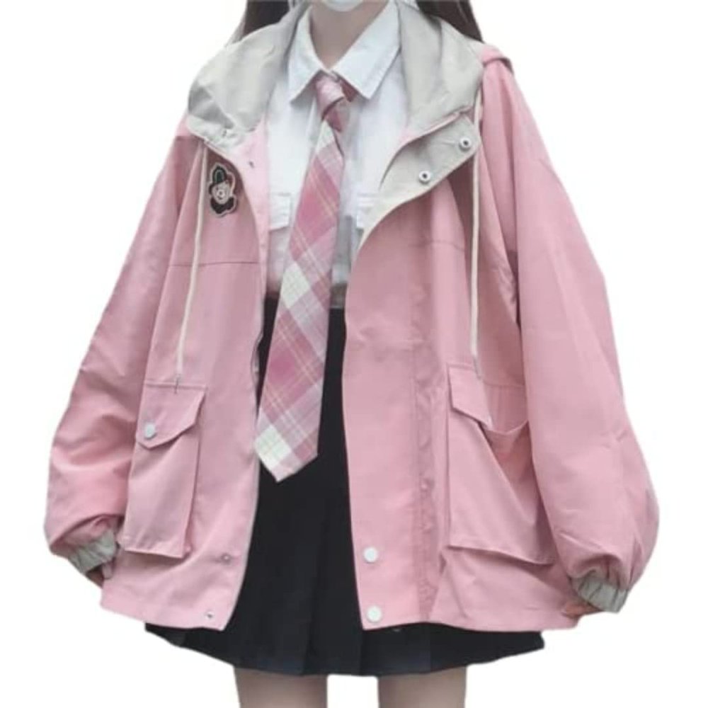 GGOOB Kawaii Clothes for Teen Girls Kawaii Fall Jacket Cute Hoodies Zip up Girls' Outerwear Jackets Coats (M,Pink,Medium)