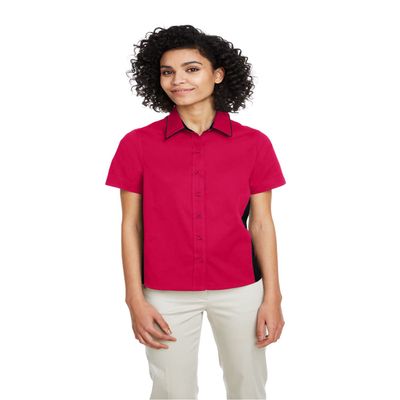 Harriton Ladies' Flash IL Colorblock Short Sleeve Shirt M RED/Black