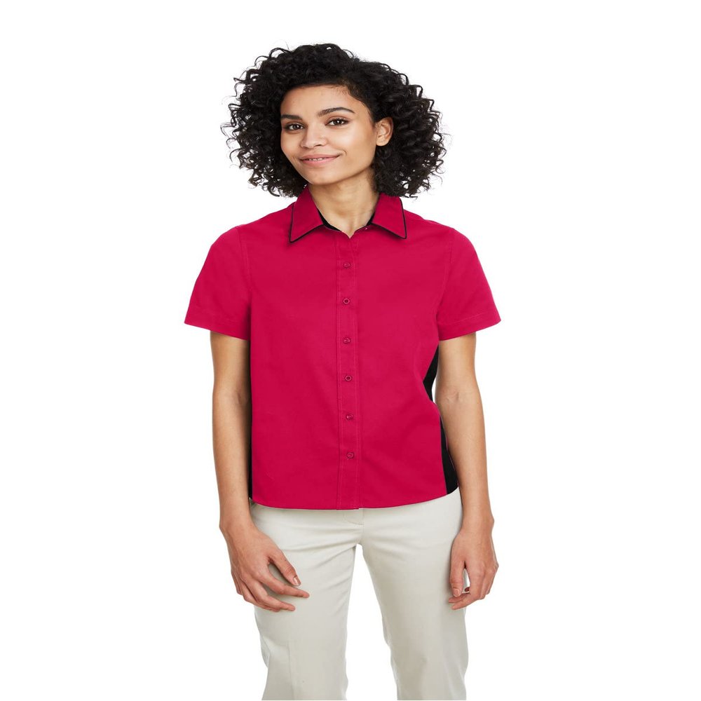 Harriton Ladies' Flash IL Colorblock Short Sleeve Shirt M RED/Black