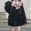 Kawaii Clothes for Teen Girls Kawaii Fall Jacket Cute Hoodies Zip up Girls' Outerwear Jackets Coats (L,Black,Large) view 3