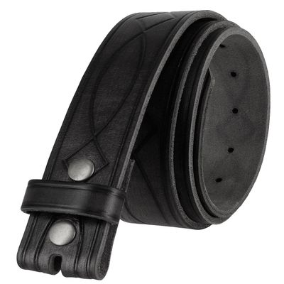382000 Genuine One Piece Full Grain Leather Hand Tooled Engraved Belt Strap 1-1/2" Wide (Black, 38)