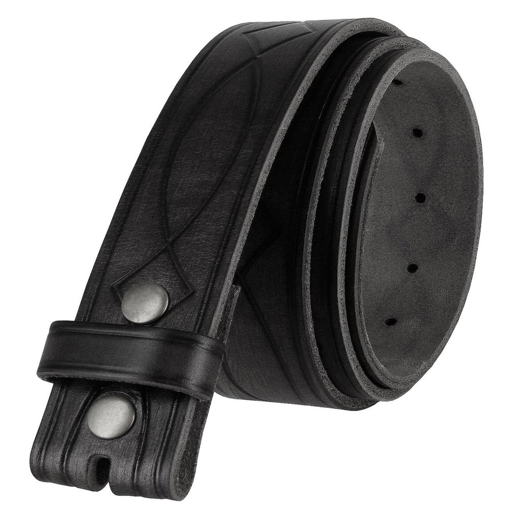 382000 Genuine One Piece Full Grain Leather Hand Tooled Engraved Belt Strap 1-1/2" Wide (Black, 38)