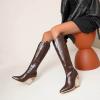 Chunky Heel Boots for Women - Fashion Snake Print Pointed Toe Back Zipper Thick High Heel Knee High Boots Comfortable Casual High Top shoes view 2