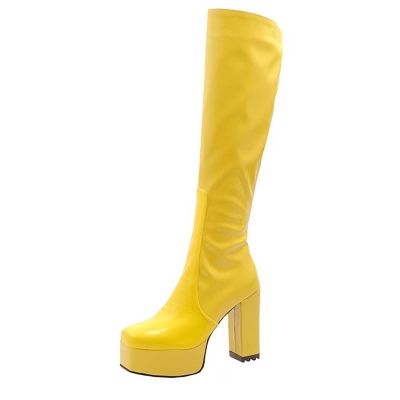 oiangi Over the Knee Boots for Women - Fashion Solid Square Toe Side Zipper Chunky Thick High Heel Platform Long Boots Fall Comfortable Casual Shoes