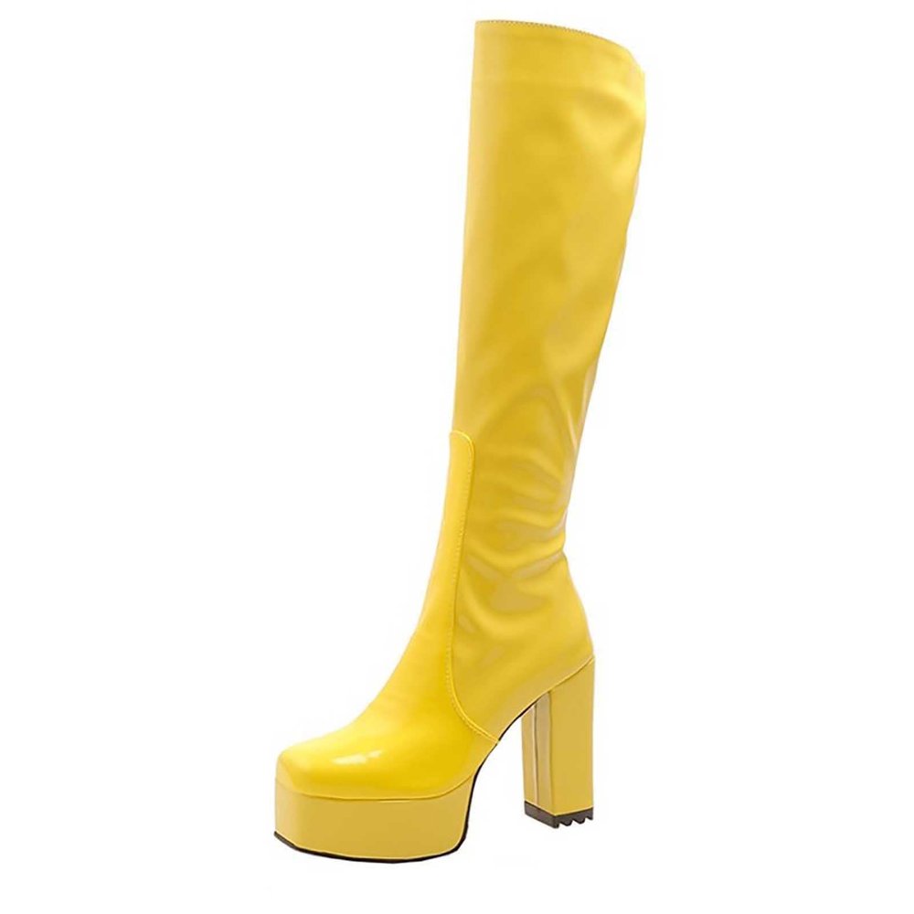 oiangi Over the Knee Boots for Women - Fashion Solid Square Toe Side Zipper Chunky Thick High Heel Platform Long Boots Fall Comfortable Casual Shoes