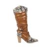 Womens Cross Strap Buckle Boots - Fashion Snake Print Patchwork Stacked Heel Pointed Toe High-heeled Mid Calf Boots Casual Slip On Chnuky Heel Shoes view 4