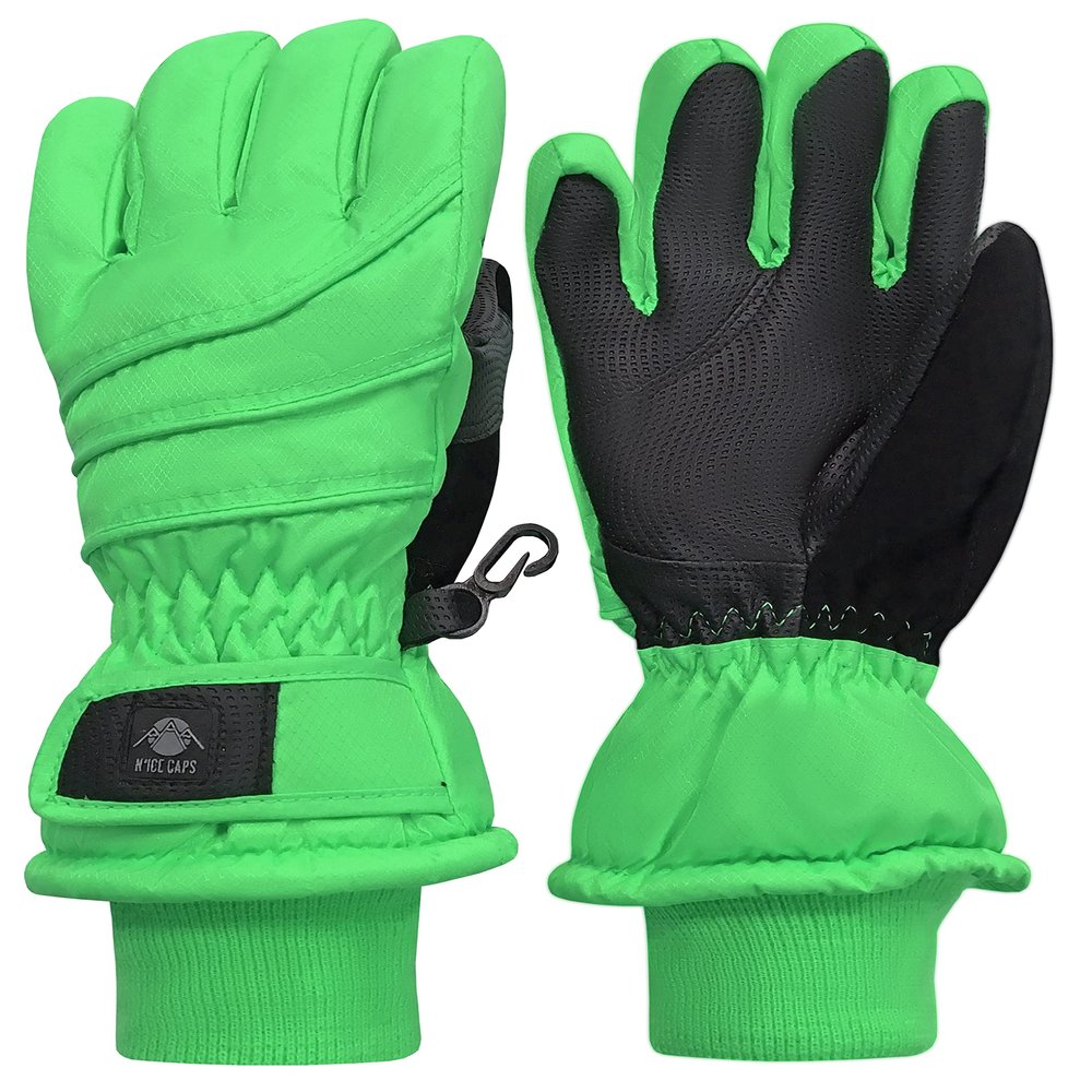 N'Ice Caps Kids Waterproof Winter Thinsulate Warm Gloves (Neon Green, 9-10 Years)