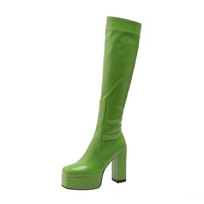 oiangi Over the Knee Boots for Women - Fashion Solid Square Toe Side Zipper Chunky Thick High Heel Platform Long Boots Fall Comfortable Casual Shoes
