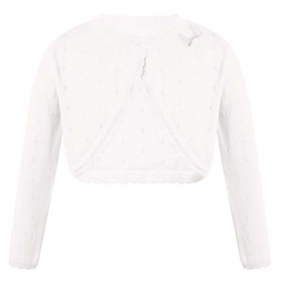 Loloda Kids Girls Long Sleeve Bolero Shrug Wedding Flower Girls Dress Cover Up Knitted Cardigan White 6 Years
