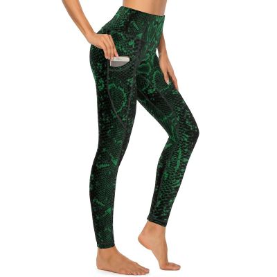 Cerburny Workout Halloween Leggings for Women High Waisted Exercise Snake Printed Yoga Pants with Pockets Running Tights