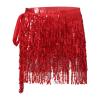 Alvivi Women's Belly Dance Hip Skirt Tassel Scarf Shiny Sparkly Sequin Wrap Rave Party Costume Red One Size view 1