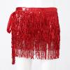 Alvivi Women's Belly Dance Hip Skirt Tassel Scarf Shiny Sparkly Sequin Wrap Rave Party Costume Red One Size view 4