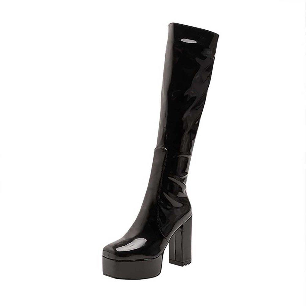 oiangi Over the Knee Boots for Women - Fashion Solid Square Toe Side Zipper Chunky Thick High Heel Platform Long Boots Fall Comfortable Casual Shoes