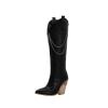 oiangi Womens Snake Print Western Boots - Fashion Back Zipper Metal Chain Chunky High Heel Mid Calf Boots Casual Trendy Stacked Heel Leather Shoes