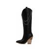 oiangi Womens Snake Print Western Boots - Fashion Back Zipper Metal Chain Chunky High Heel Mid Calf Boots Casual Trendy Stacked Heel Leather Shoes view 4