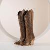 oiangi Womens Snake Print Western Boots - Fashion Back Zipper Metal Chain Chunky High Heel Mid Calf Boots Casual Trendy Stacked Heel Leather Shoes view 4