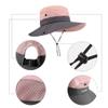 Womens Summer Sun-Hat Outdoor UV Protection Fishing Hat Wide Brim Foldable-Beach-Bucket-Hat with Ponytail-Hole Pink view 2