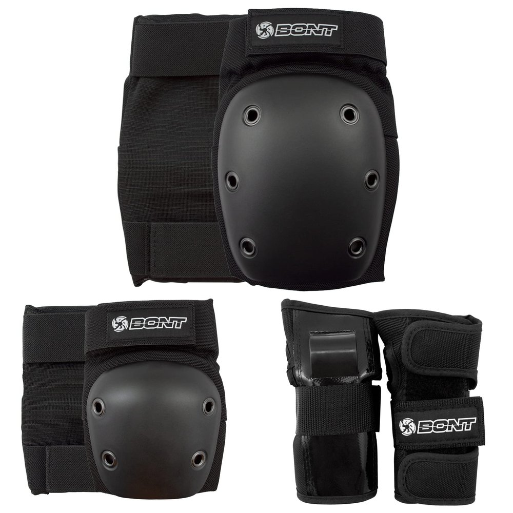 Bont Junior / Kids Skate Pads Protection Set for Inline Skate, Roller Skate, Ice Skate, Skateboard, Elbow Knee Wrist Protective Set in Black Pink and Teal (Black, Medium)