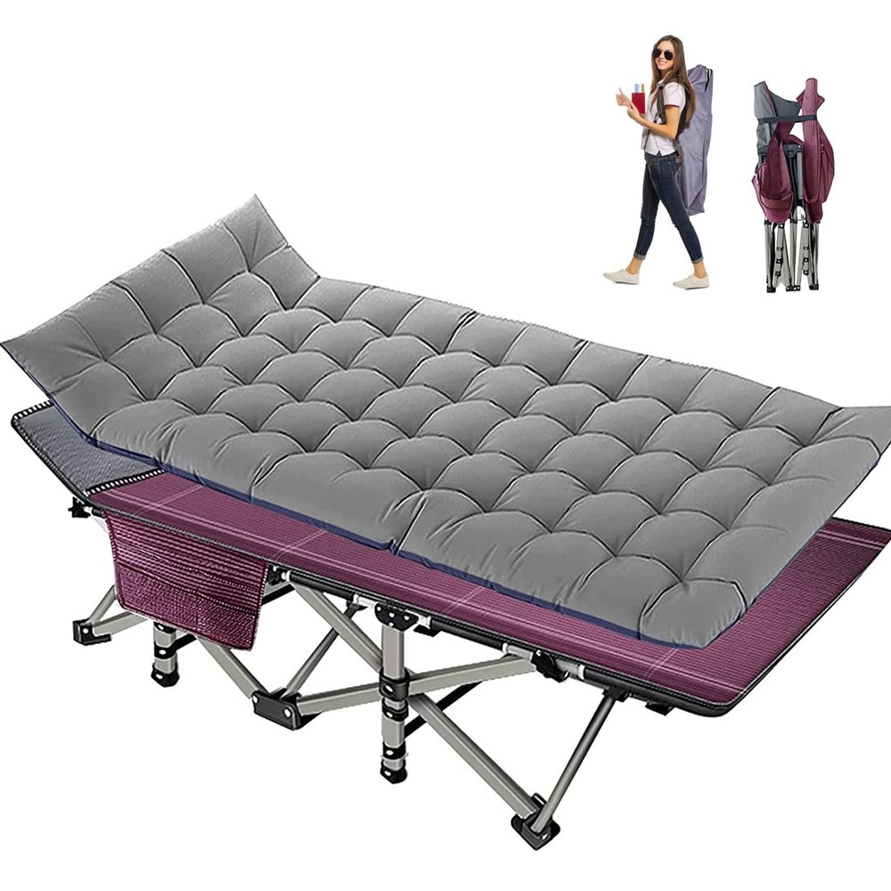 NAIZEA Folding Camping Cots for Adults, Portable Cot with Mattress Heavy Duty Outdoor Bed with Carry Bag 1200d Oxford Cloth Sleeping Cots for Camping Office Nap Home Guest Beach Travel