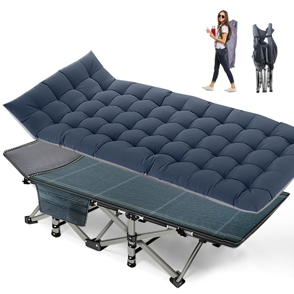 NAIZEA Folding Camping Cots for Adults, Portable Cot with Mattress Heavy Duty Outdoor Bed with Carry Bag 1200d Oxford Cloth Sleeping Cots for Camping Office Nap Home Guest Beach Travel