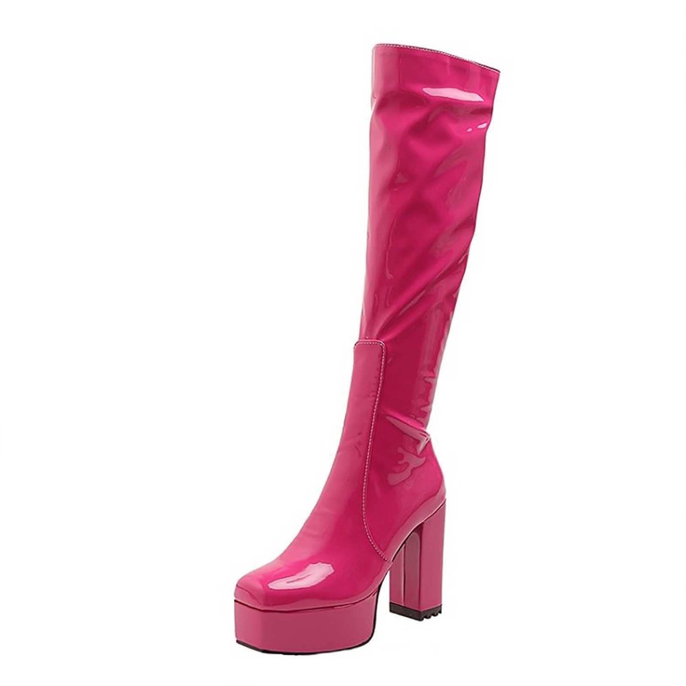 oiangi Over the Knee Boots for Women - Fashion Solid Square Toe Side Zipper Chunky Thick High Heel Platform Long Boots Fall Comfortable Casual Shoes